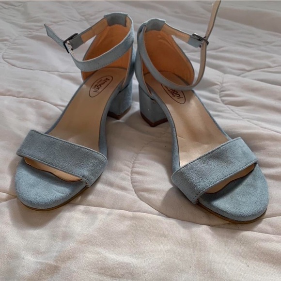 Small Little Baby Blue Suede Heels - Picture 2 of 4